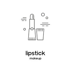 Vector icon with lipstick. Beauty products and online shopping. Korean cosmetics. Can be used as illustration in magazine, social media, highlights, typographic and web design. Makeup concept.