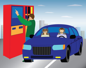 Car on the highway in the city. Filling station.