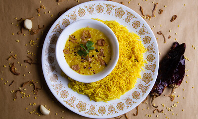 Daal Rice in White Indian Traditional Crockery