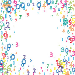 Falling colorful orderly numbers. Math study concept with flying digits. Dramatic back to school mathematics banner on white background. Falling numbers vector illustration.