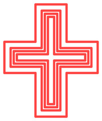 red cross on black background