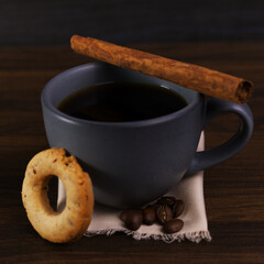 coffee with cookie and cinnamon
