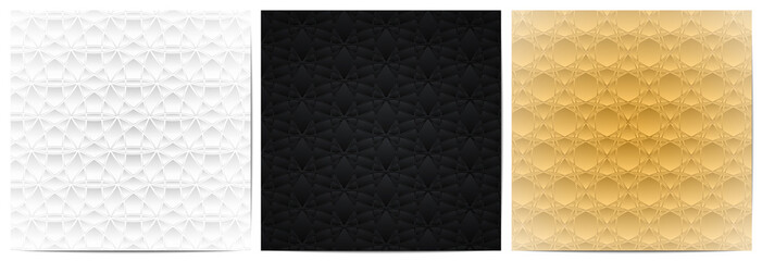 Fototapeta premium Set of abstract circle lines wave pattern. Luxury with black,white and gold background design element