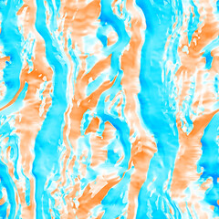 Wavy summer dip dye background. Ombre color blend for beach swimwear, trendy fashion print. Boho dripping wave digital watercolor effect. High resolution artistic seamless pattern material.