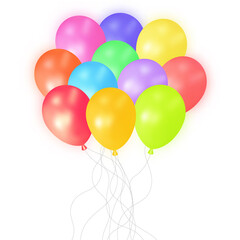 Colored balloons isolated on white background. Template for postcard, banner, poster, web design. Hand Drawn vector illustration.