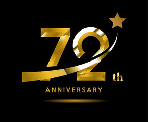 Golden 72 year anniversary celebration logo design with star symbol