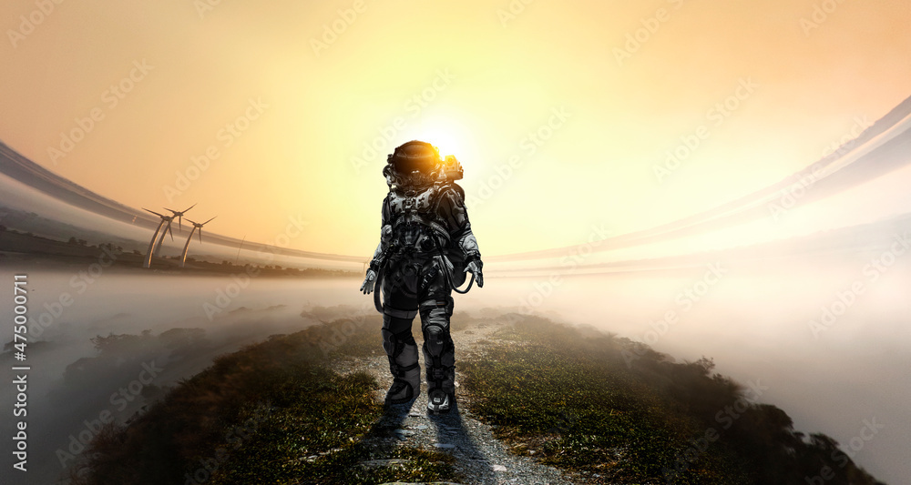 Canvas Prints astronaut walking on an unexplored planet . mixed media