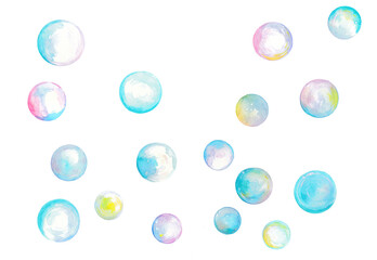 水彩で描いたカラフルなシャボン玉のイラスト素材　背景イラスト