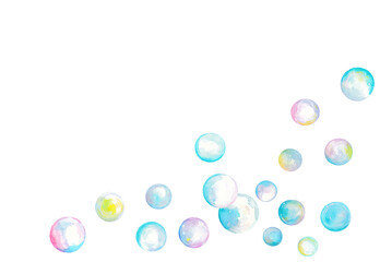水彩で描いたカラフルなシャボン玉のイラスト素材　フレーム素材