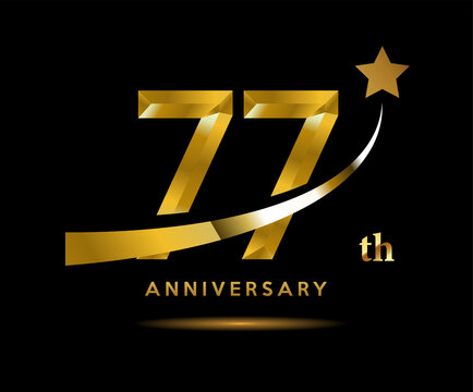 Golden 77 year anniversary celebration logo design with star symbol
