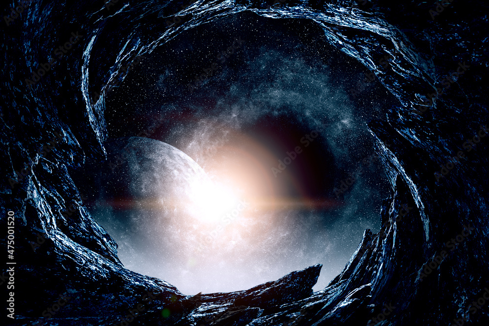 Poster image of outer space. . mixed media