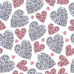 Watercolor hearts on a white background. Seamless pattern. Background for Valentine's Day.