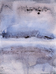 Watercolor abstract pattern. Blue, violet, black splashes and stripes - background texture