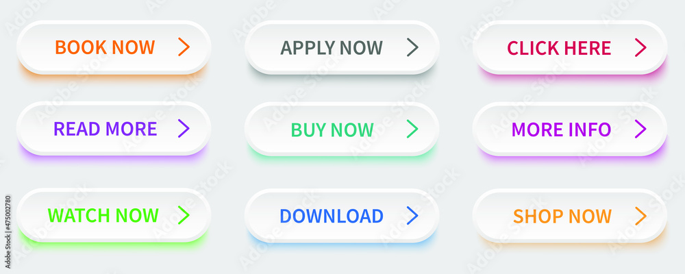 Poster big collection buttons read more. different colorful button set. web icons. vector illustration.