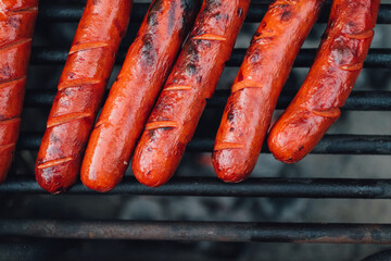 beef hot dogs franks on grill camping