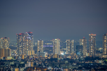 Fototapeta na wymiar 東京都渋谷区恵比寿の高層ビルから見た夜の東京の都市景観