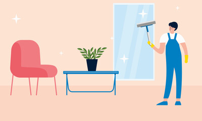 Cleaners with cleaning products housekeeping service illustration