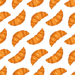 Seamless pattern with croissants. Cute print with pastries for cafe and restaurant menus, textiles, paper and design. Vector flat illustration