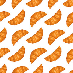 Seamless pattern with croissants. Cute print with pastries for cafe and restaurant menus, textiles, paper and design. Vector flat illustration