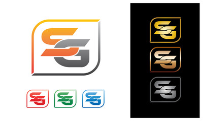 Colorful SG logo template with gold and multi color set on white and black background