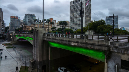 Fototapeta premium Sao Paulo, Brazil, November 09, 2021. Anhangabau Valley anf Viaduct of Tea, in downtown Sao Paulo, Brazil. Viaduto do Cha is one of the most famous