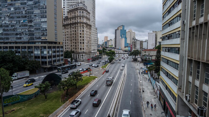 Sao Paulo, Brazil, November 20, 2021. Traffic on the Prestes Maia Avenue, downtown Sao Paulo city