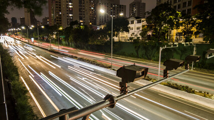 Sao Paulo, Brazil, December 05, 2021. Traffic on 23 de Maio Avenue, at night in Sao Paulo