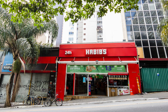 Sao Paulo, Brazil, December 05, 2021. Facade of  a Habib's food store on the Augusta street in the city of Sao Paulo.
