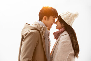 Studio shot of happy young couple