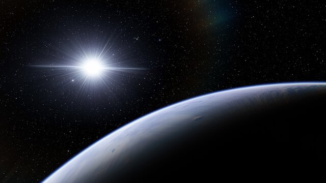 planet suitable for colonization, earth-like planet in far space, planets background 3d render	
