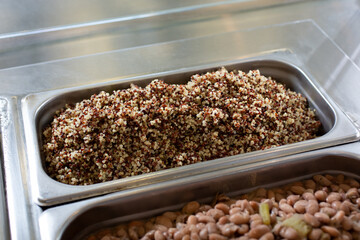 A view of a food pan full of quinoa.