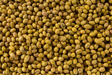 A top down background view of brined green olives.