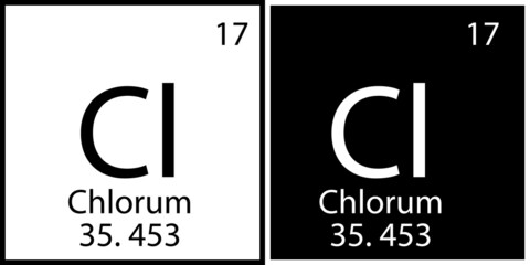 Chlorum chemical sign. Science structure. Education background. Mendeleev table. Vector illustration. Stock image. 