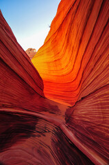 Early morning light on The Wave sandstone formation, Coyote Buttes North, Vermilion Cliffs National Monument, Arizona, USA
