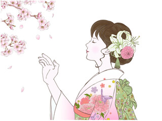 晴れ着の女性_横向き_閉眼_さくら②