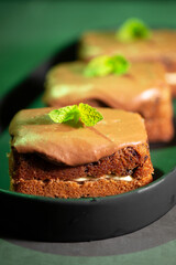 Soft and spongy fresh baked Chocolate and Mint Bar Cake