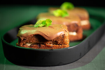Soft and spongy fresh baked Chocolate and Mint Bar Cake