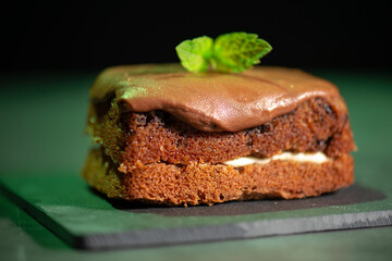 Soft and spongy fresh baked Chocolate and Mint Bar Cake