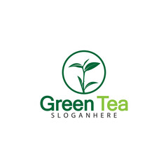 organic green tea logo design template vector icon illustration
