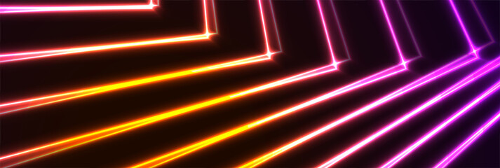 Fototapeta Orange and violet neon laser curved lines abstract tech background. Vector design obraz