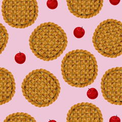 Vector seamless pattern of apple pies top view isolated on pink background. © Karina Khoss