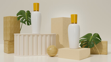 Minimal organic beauty skincare packaging banner with white bottle