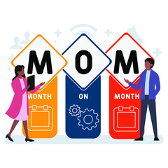 MOM - Month On Month acronym. business concept background.  vector illustration concept with keywords and icons. lettering illustration with icons for web banner, flyer, landing