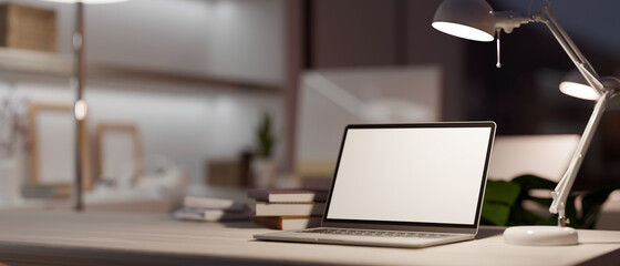 A modern office studio with laptop computer mockup
