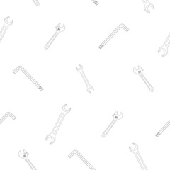 Pattern of flat adjustable wrench, hexagon and just a wrench classic shape. Linear design. On a white background. Tools for any specialist. Flat vector illustration.