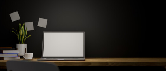 Modern work table with laptop notebook computer mockup