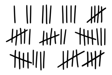 Tally marks to count days in prison. Tally marks for math lessons isolated on white background. Vector illustration