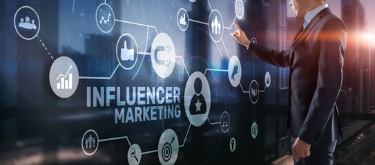 Fototapeta na wymiar Influencer Social marketing concept. Business Internet Technology