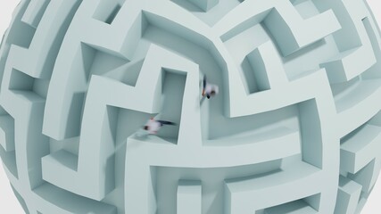 Lost in maze 3d illustration.