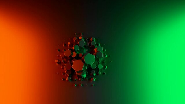 Abstract 3D geometric shape of big and small hexagons crawling under the gradient surface. Design. Concept of trypophobia.